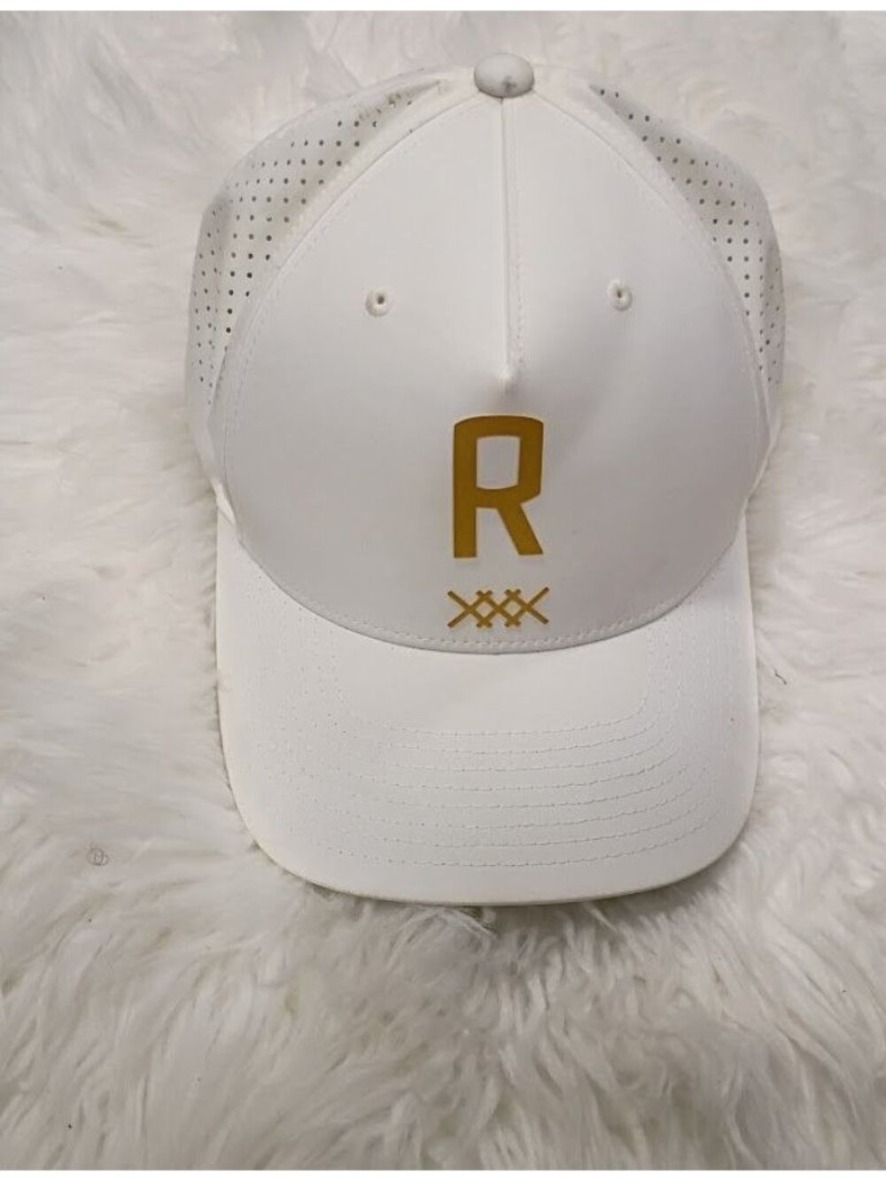 Rhone White Flexfit One Ten Snapback Hat Gold Accent OSFA